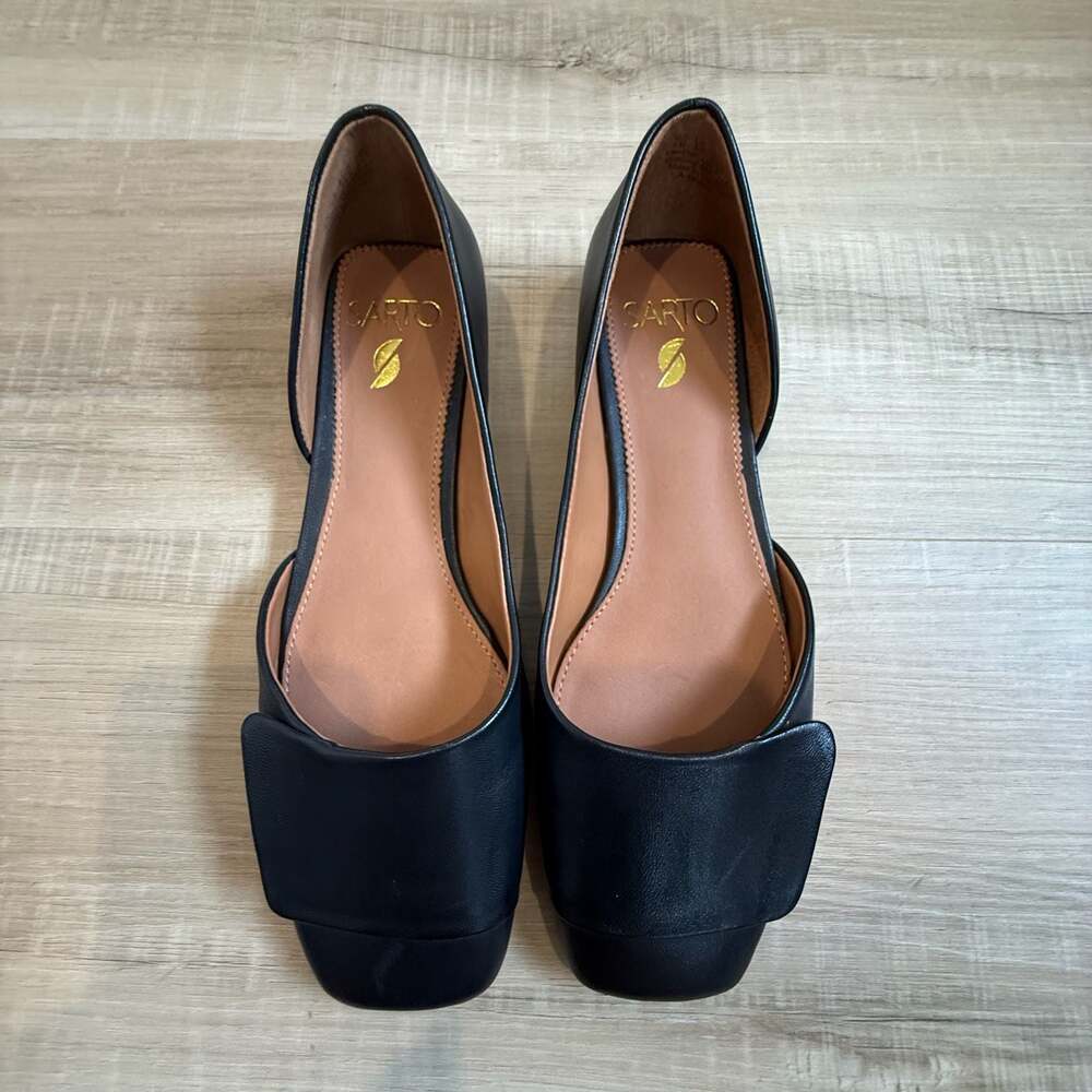 Sarto by Franco Sarto Tracy Square Toe D'Orsay Flats in Black Leather